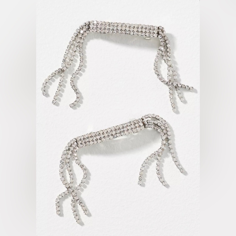 NEW! Anthropologie Crystal Barrettes, Set of 2 in Silver